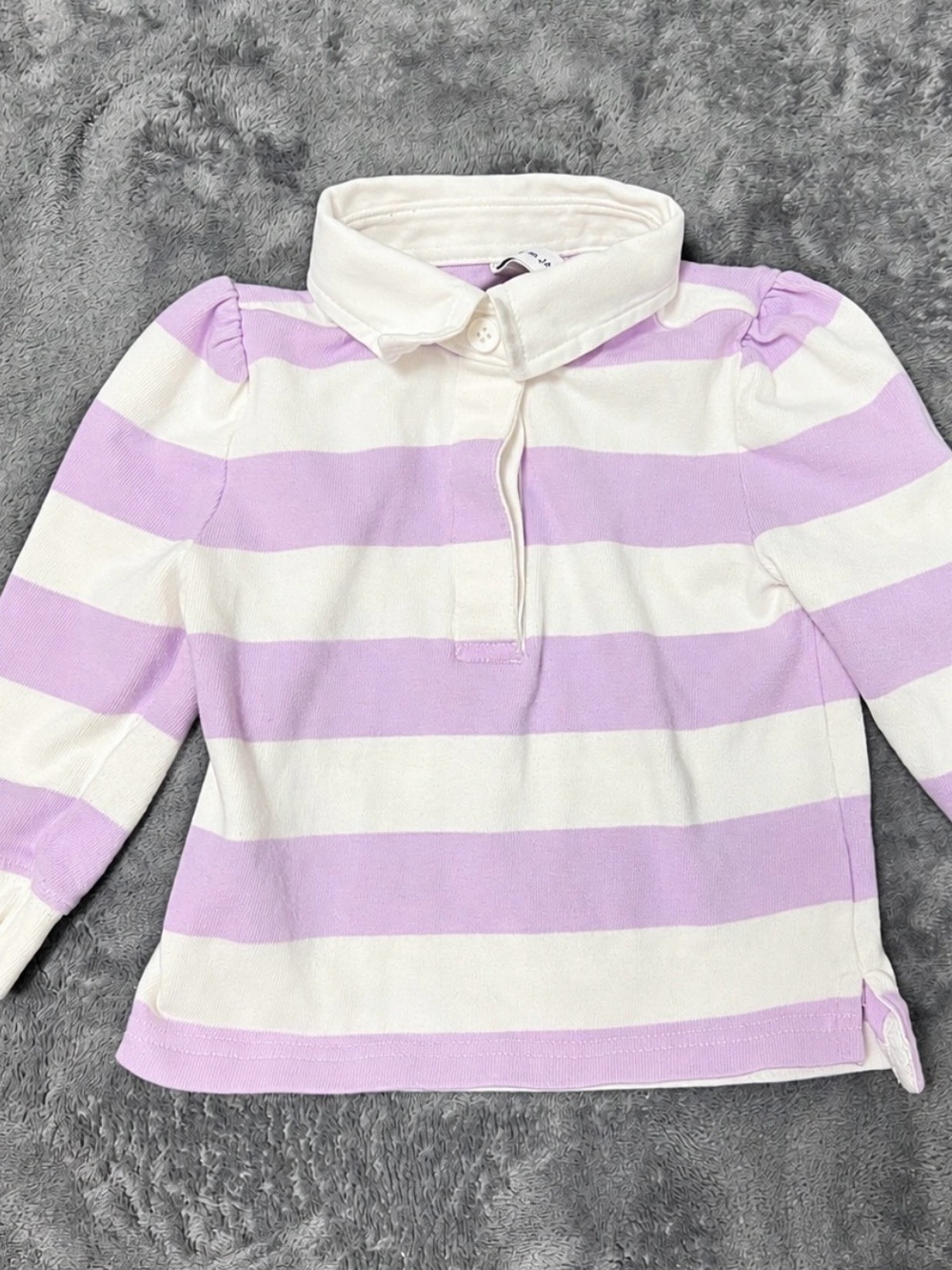 Janie and Jack Girls Striped Long Sleeve Polo Shirt Lavender Ivory 12-18M